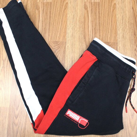 PUMA JOGGERS 100% COTTON SWEATPANTS RED, WHITE & BLACK Sz SMALL, S - Picture 1 of 7